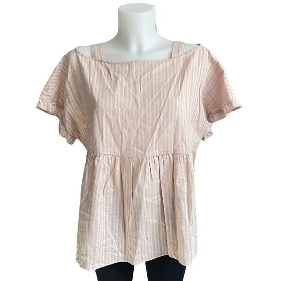 BCBGENERATION cold shoulder peasant blouse, in light peach cotton size large‎ - Picture 1 of 9